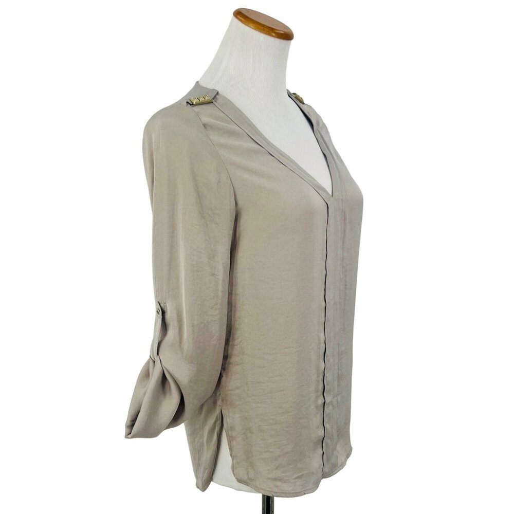 Zara Basic Gray Rolled Sleeves Pyramid Studded Sh… - image 6